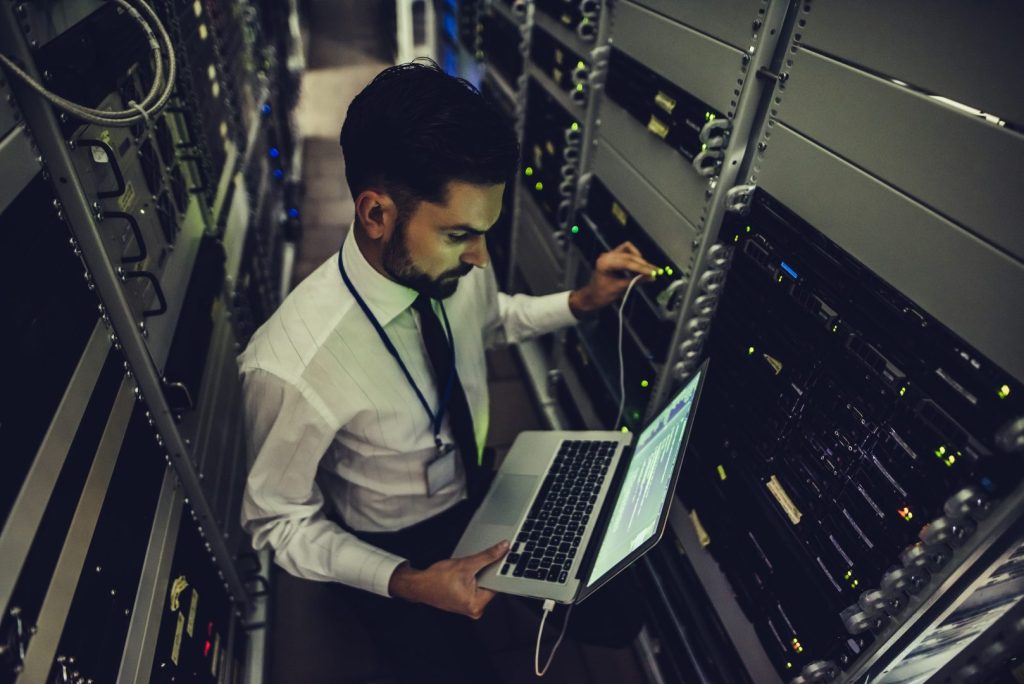 Data scientist inside data center for homeland security