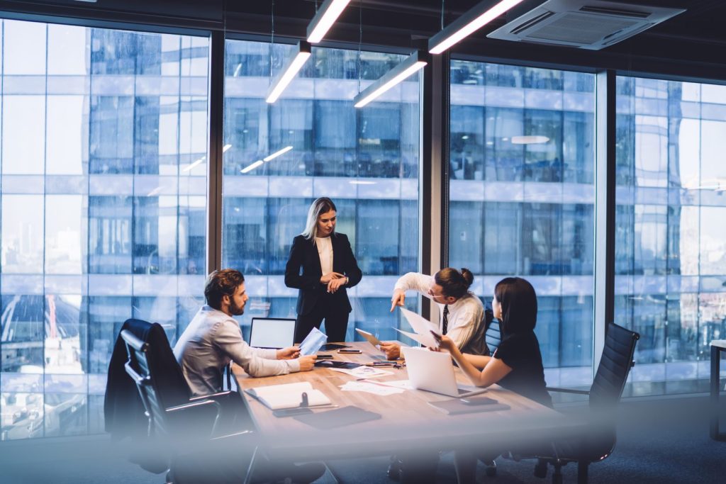 Business team in modern high-rise office