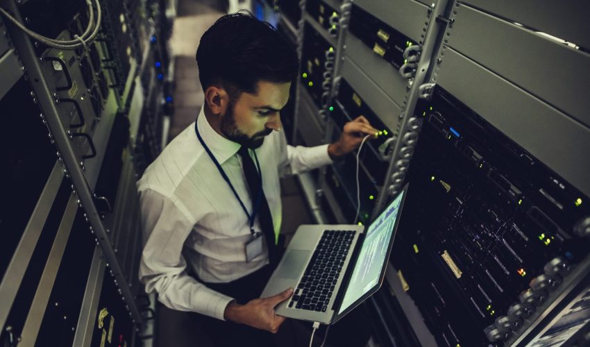 Data scientist inside data center for homeland security